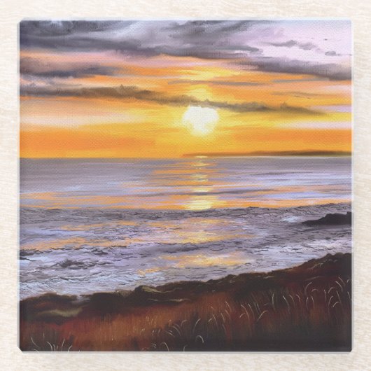 Beach Sunset Glazen Onderzetter (Voorkant)
