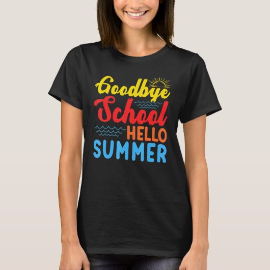 Beach Sunset Goodbye School Hallo Summer T-shirt (Voorkant)
