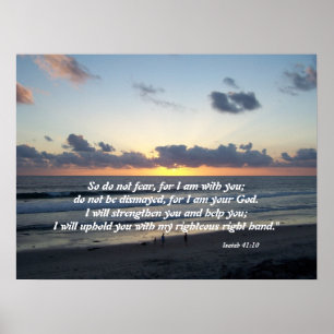 Beach Sunset Isaiah 41:10 Afdruk Poster