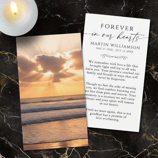 Beach Sunset Memorial Sympathy Funeral Prayer Card Visitekaartje
