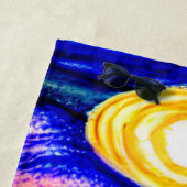 Beach Sunset met Waves & Sun, Sinaasappel & Blues Strandlaken (In situ)