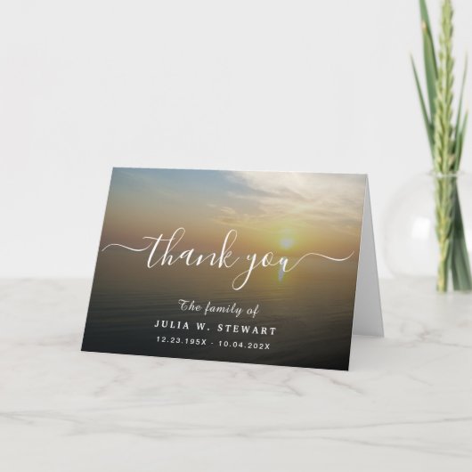 Beach Sunset Moderne Begrafenis Dank u Nota Kaart (Voorkant)