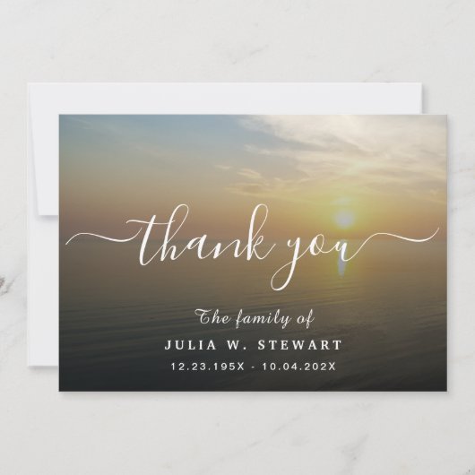 Beach Sunset Moderne Begrafenis Dank u Nota Kaart (Voorkant)