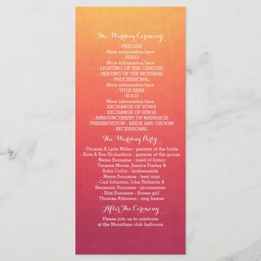 Beach Sunset Ocean Onderwater Wedding Programma's (Achterkant)