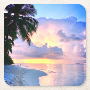 Beach Sunset oceanische zandpalmboom Maldiven Miam Kartonnen Onderzetters