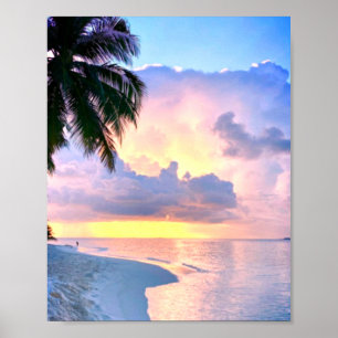Beach Sunset oceanische zandpalmboom Maldiven Miam Poster