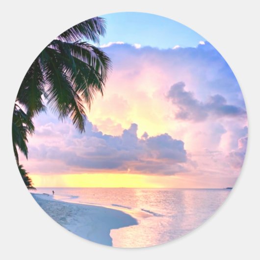 Beach Sunset oceanische zandpalmboom Maldiven Miam Ronde Sticker (Voorkant)