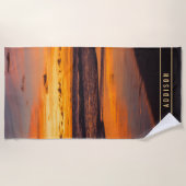 Beach Sunset Oranje Yellow Tropical Monogram Strandlaken (Voorkant)