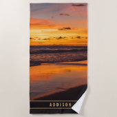 Beach Sunset Oranje Yellow Tropical Monogram Strandlaken (Voorkant)