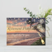 Beach, Sunset, Palm, Balloons, Wine Retirement Par Kaart (Staand voorkant)