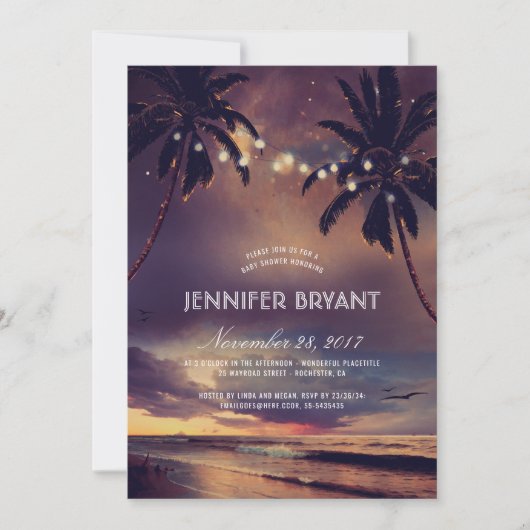  Beach Sunset Palm Lights Baby shower Kaart (Voorkant)