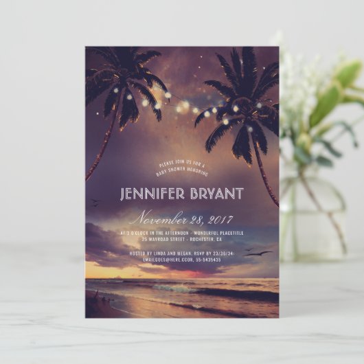  Beach Sunset Palm Lights Baby shower Kaart (Staand voorkant)