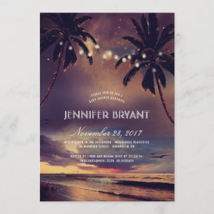  Beach Sunset Palm Lights Baby shower Kaart
