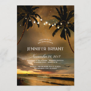  Beach Sunset Palm Lights Baby shower Kaart