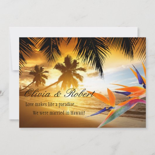 Beach Sunset Palm Trees Bird of Paradise Reception Kaart (Voorkant)