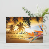 Beach Sunset Palm Trees Bird of Paradise Reception Kaart (Staand voorkant)