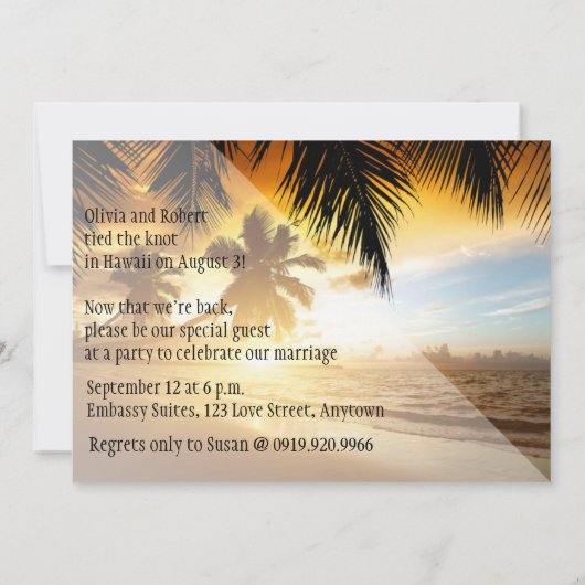 Beach Sunset Palm Trees Bird of Paradise Reception Kaart (Achterkant)