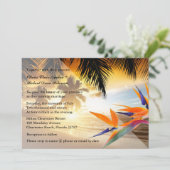 Beach Sunset Palm Trees Bird-of-Paradise Wedding Kaart (Staand voorkant)
