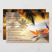 Beach Sunset Palm Trees Bird-of-Paradise Wedding Kaart (Voorkant / Achterkant)