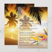 Beach Sunset Palm Trees Bird-of-Paradise Wedding Kaart (Voorkant / Achterkant)
