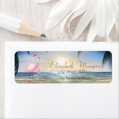 Beach, Sunset, Palms, Pink Flamingo Santa Hat Etiket (Insitu)