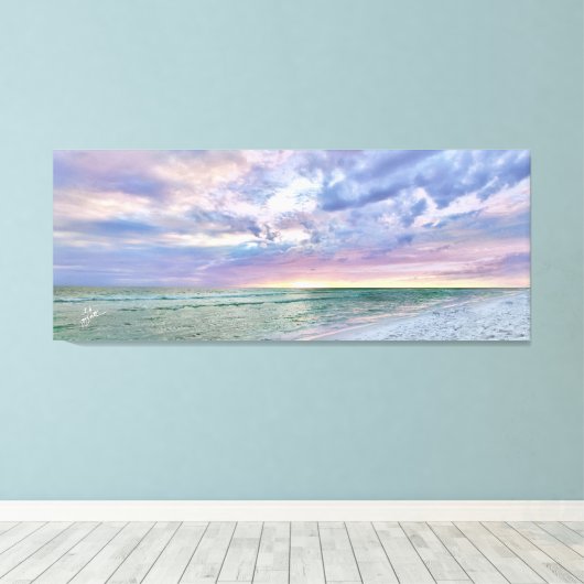 Beach Sunset Pastel Seascape Fine Art Canvas Afdruk (Insitu (Houten vloer))