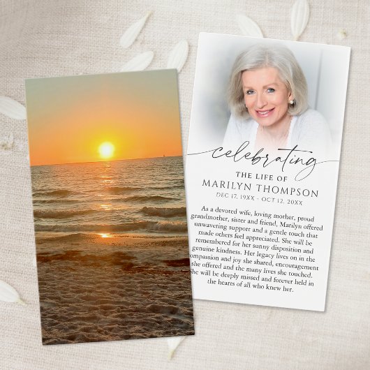 Beach Sunset Photo Celebration of Life Prayer Card Visitekaartje