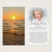 Beach Sunset Photo Celebration of Life Prayer Card Visitekaartje (Voorkant /achterkant)