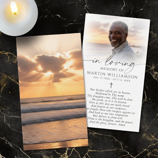 Beach Sunset Photo Cross Prayer Card Visitekaartje