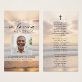 Beach Sunset Photo In Loving Memory Prayer Card Visitekaartje (Voorkant /achterkant)