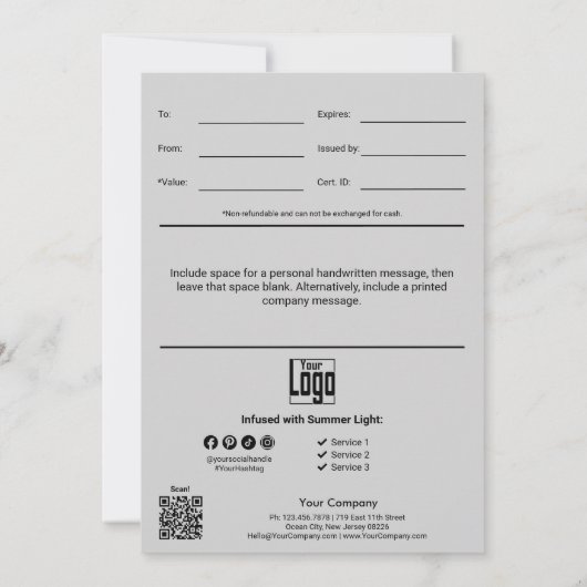 Beach Sunset · Portret 5x7 Cadeaubon (Achterkant)