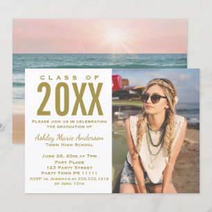 Beach Sunset Roze Goud Graduation Party met Foto Kaart
