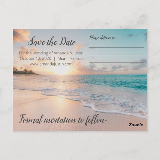 Beach Sunset Save the Date Briefkaart (Achterkant)