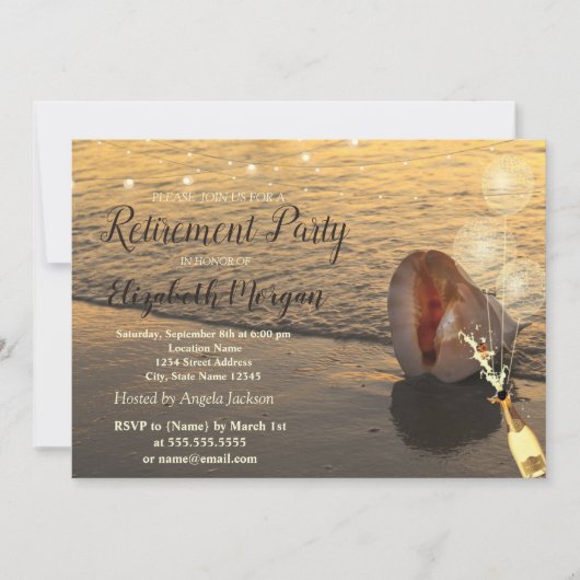Beach Sunset, Seashell, Balloons, Wine Retirement Kaart (Voorkant)