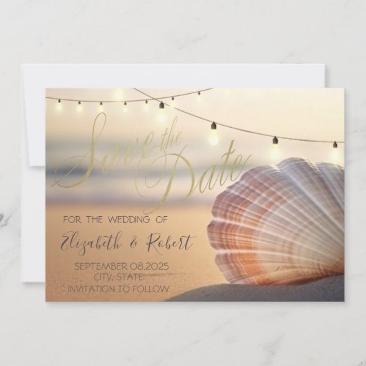 Beach Sunset Seashell Bewaar de datum Save The Date (Voorkant)
