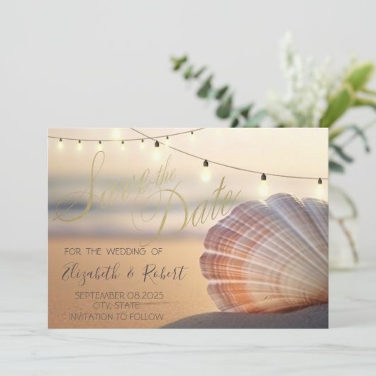 Beach Sunset Seashell Bewaar de datum Save The Date (Staand voorkant)