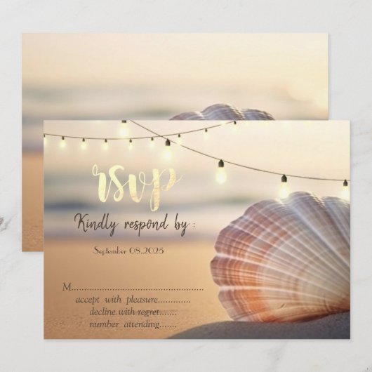 Beach Sunset Seashell RSVP Kaart (Voorkant / Achterkant)
