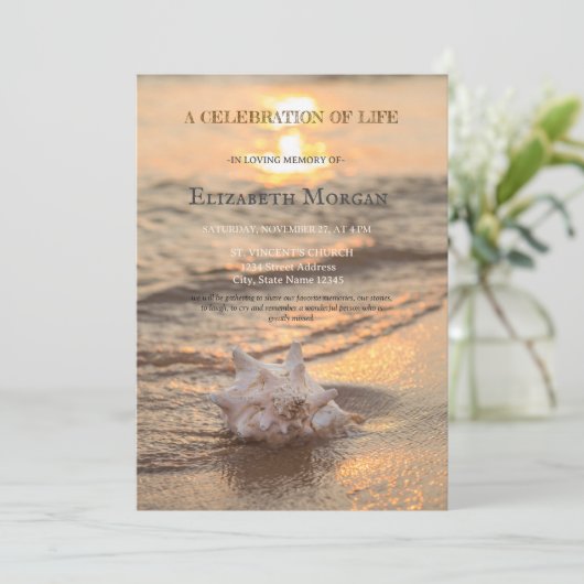Beach Sunset Seashell Viering van het leven Kaart (Staand voorkant)