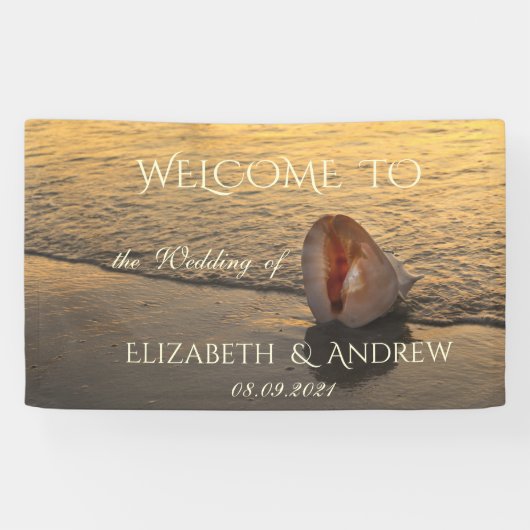 Beach Sunset Seashell Wedding Spandoek (Horizontaal)