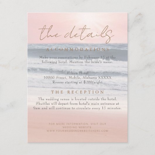 Beach Sunset Seaside/Oceanside Wedding Details Informatiekaartje (Voorkant)