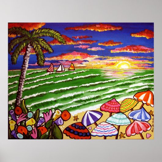 Beach Sunset Siesta Key Folk Art Poster (Voorkant)