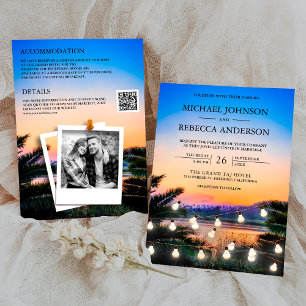 Beach Sunset String Lights Foto QR Code Weddenscha Kaart