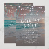 Beach Sunset String Lights op Dusk Birthday Party Kaart (Voorkant / Achterkant)