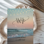 Beach Sunset, String Lights Script RSVP Kaart