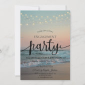 Beach Sunset, String Lights Script Verloving Kaart (Voorkant)