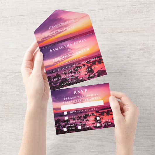 Beach Sunset Tropical Destination Hawaii Summer All In One Uitnodiging (Afscheurbaar)