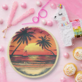  Beach Sunset Tropical Hawaiian Party Papieren Bordje (Feest)