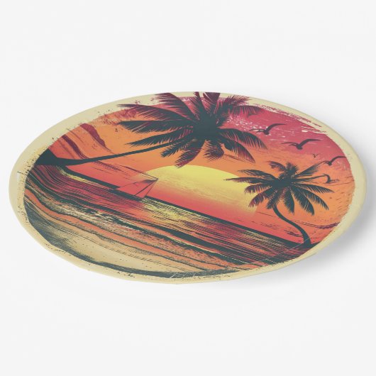  Beach Sunset Tropical Hawaiian Party Papieren Bordje (Gekanteld)