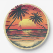  Beach Sunset Tropical Hawaiian Party Papieren Bordje (Voorkant)