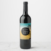 Beach Sunset Tropical Palm Tree Wine Label